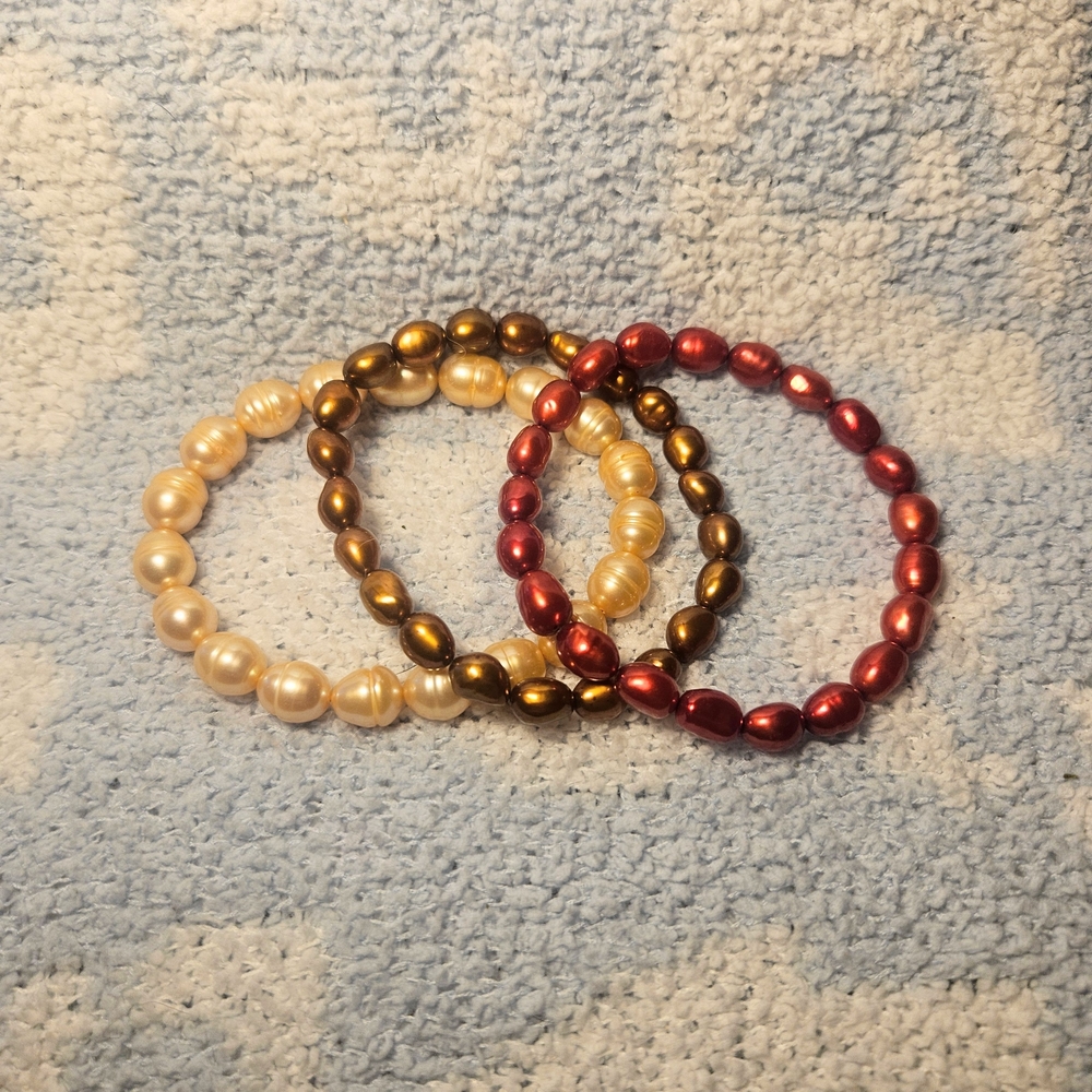 Vintage HONORA Pearl Bracelet Set - Gold, Brown, Red